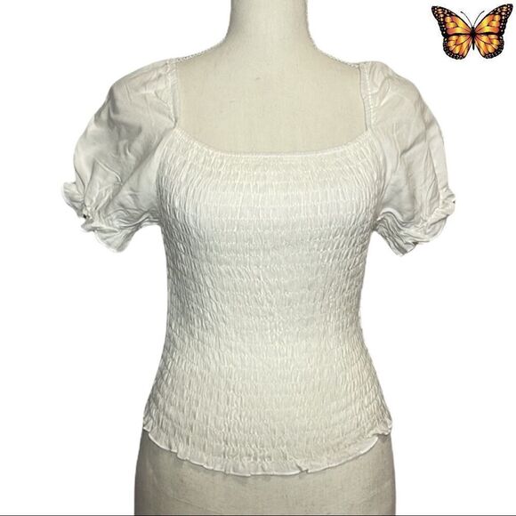 Urban Romantics Cropped Short Sleeve Peasant Top Size Extra Small - Picture 1 of 8